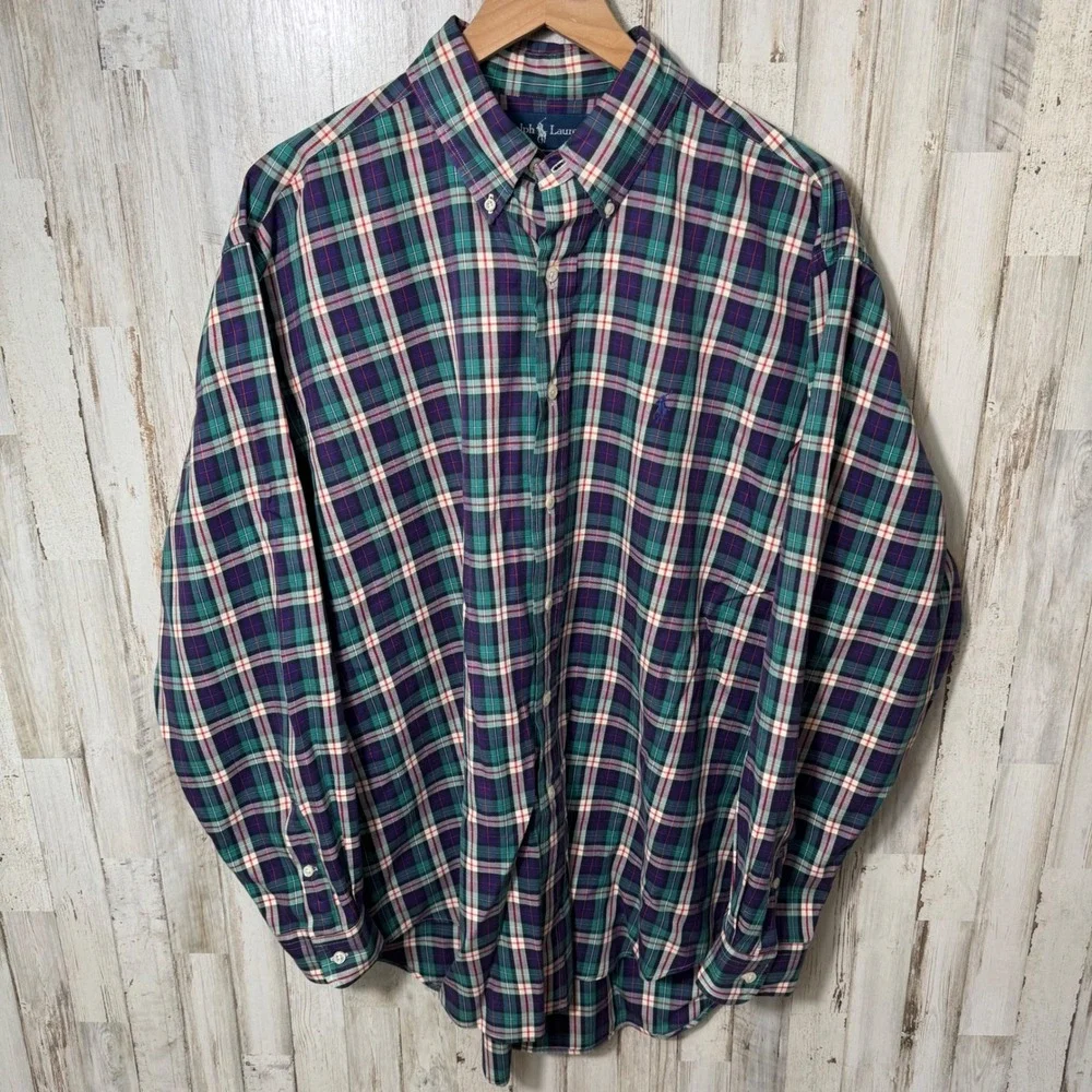Polo Ralph Lauren Blake Plaid Button Down Long‎ Sleeve Shirt Cotton Mens Large